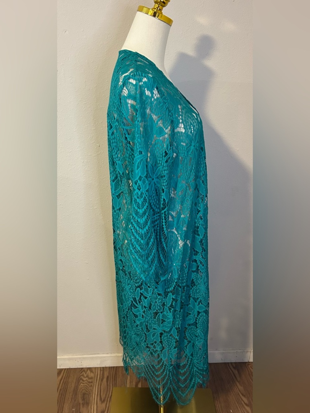 love, Fire Teal Crochet Lace Longline Open Duster - Picture 4 of 7